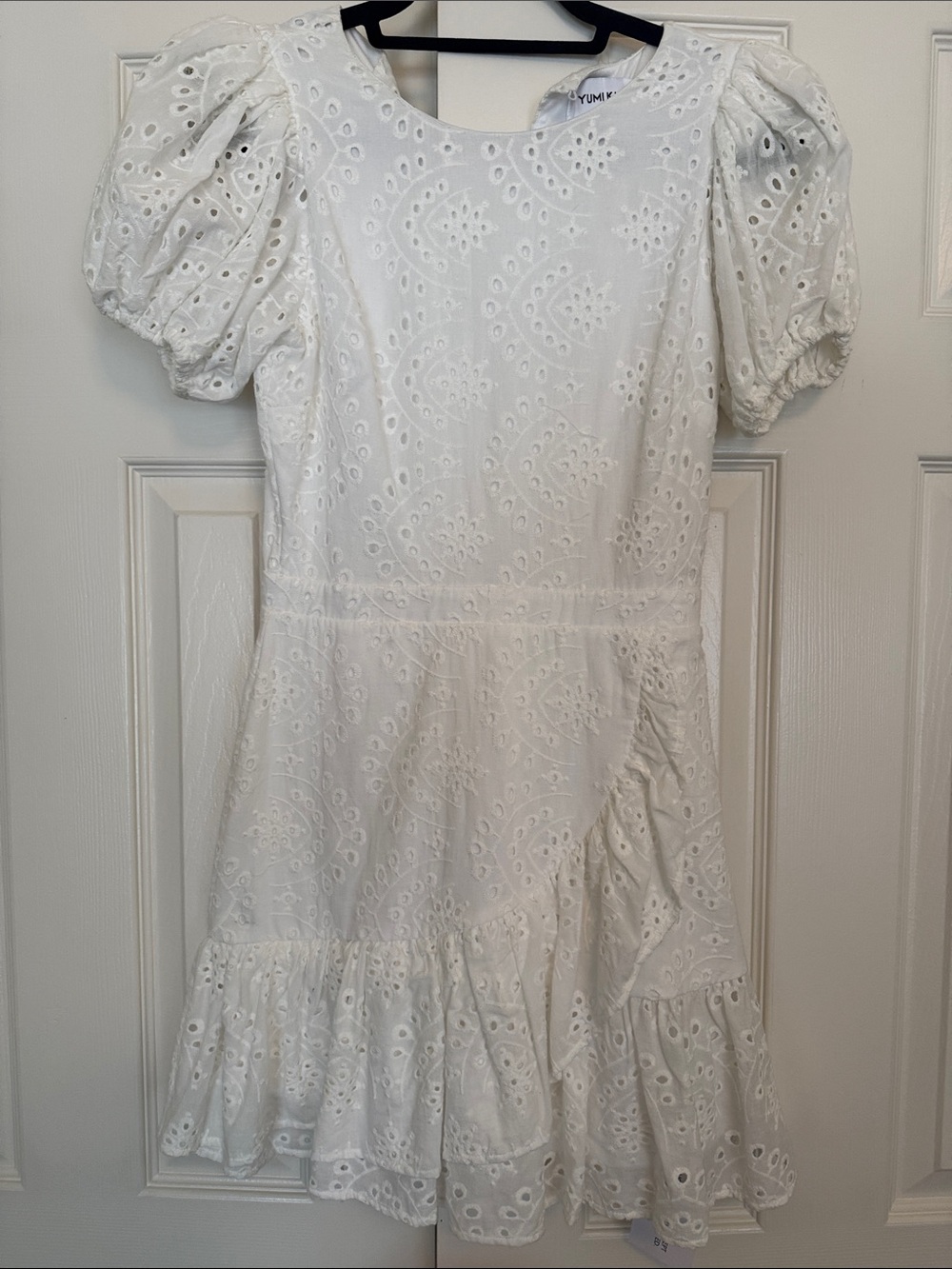 Yumi Kim White Eyelet Puff-Sleeve Ruffle Mini Dress